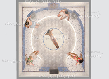 Большая турецкая баня 4 на 4 метра  с круглым массажным столом – лежаком по центру